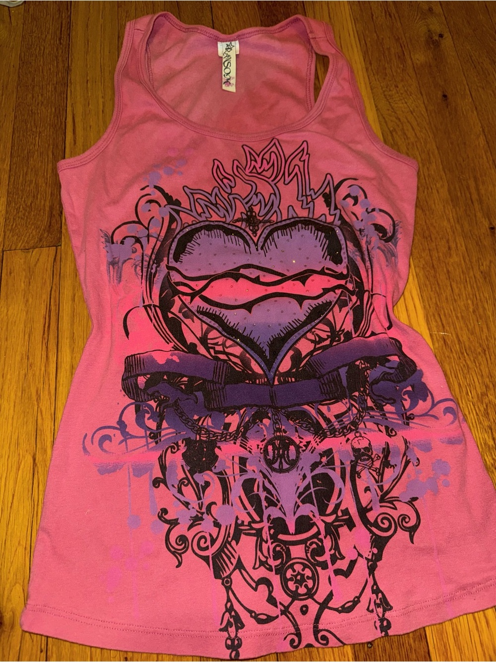 Ransom Pink Tank Top with Purple & Black Heart Graphic